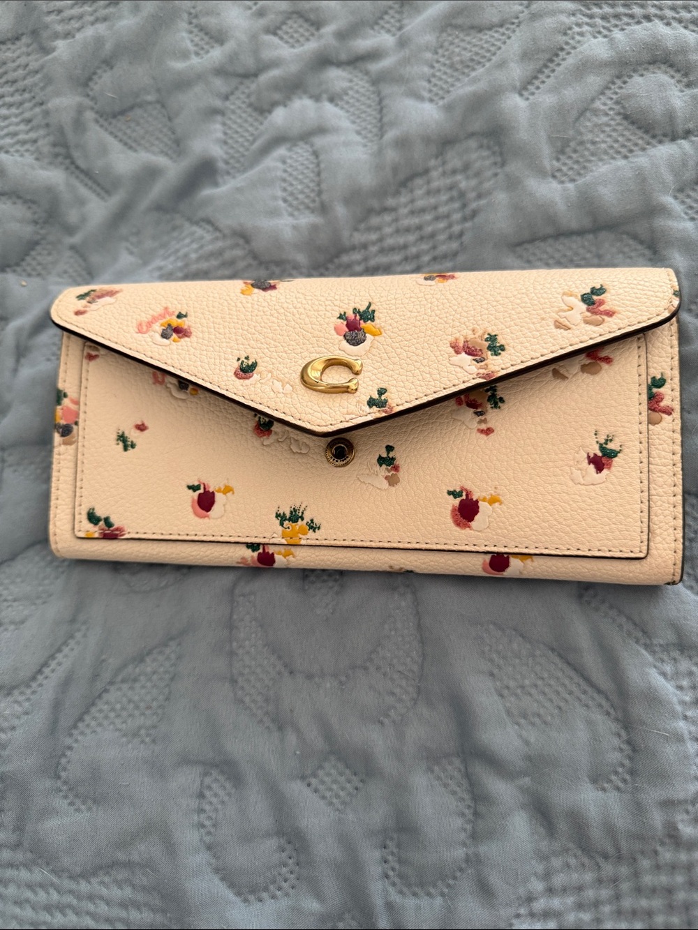 Coach Floral Pebbled Leather Envelope Wallet in Blush and Multicolor